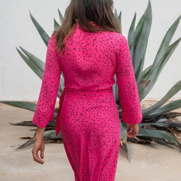 GANNI Pink Floral Crepe Wrap Maxi Dress - Picture 5 of 11